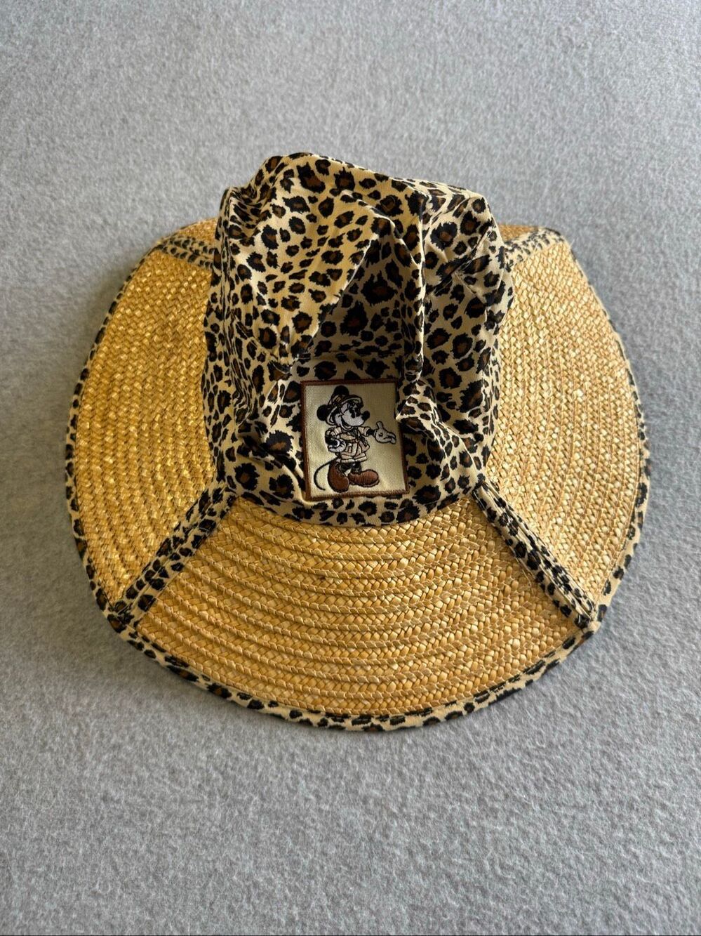 Disney Parks leopard print straw safari patchwork cloth top hat